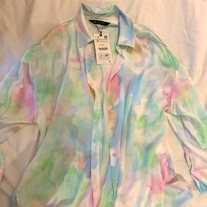 Zara silk blouse tie-dye